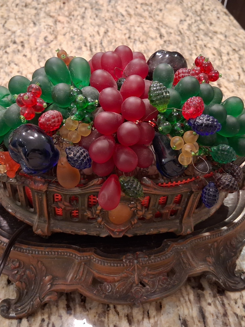 Great Antique Czech Art Deco Glass Beaded Fruit Basket Table Lamp